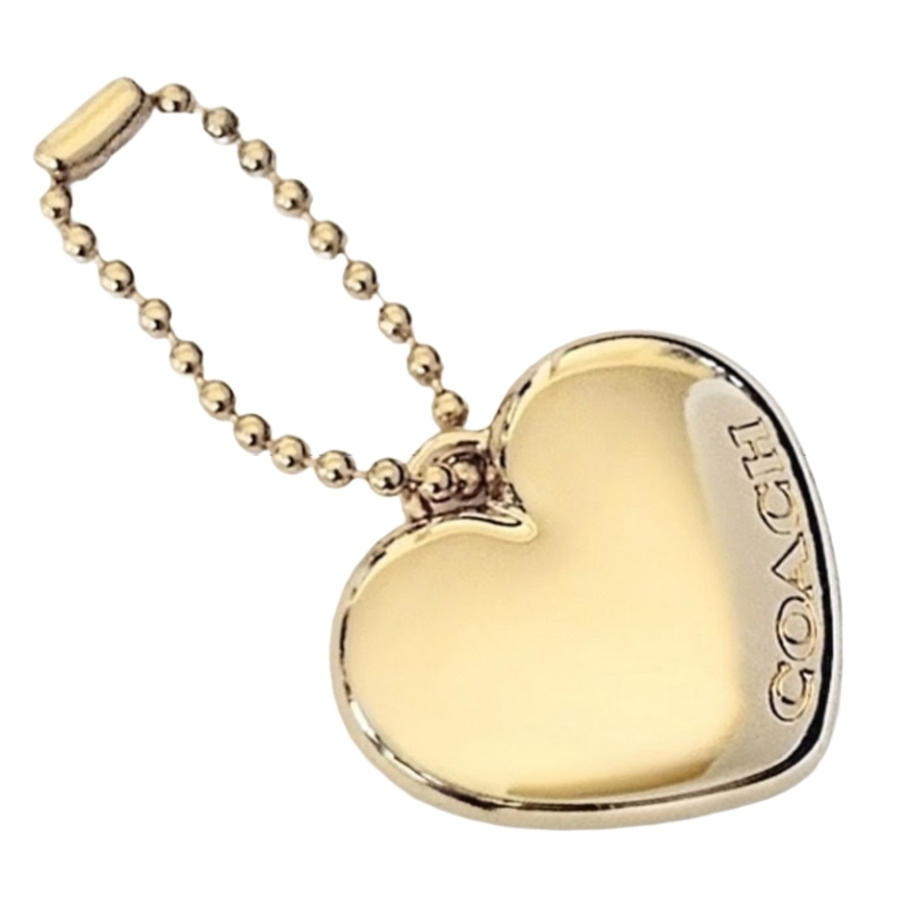 💛 Coach 2" Light Gold Solid Brass Metal Hangtag Bag Fob Puff Heart Charm RARE - Picture 1 of 6
